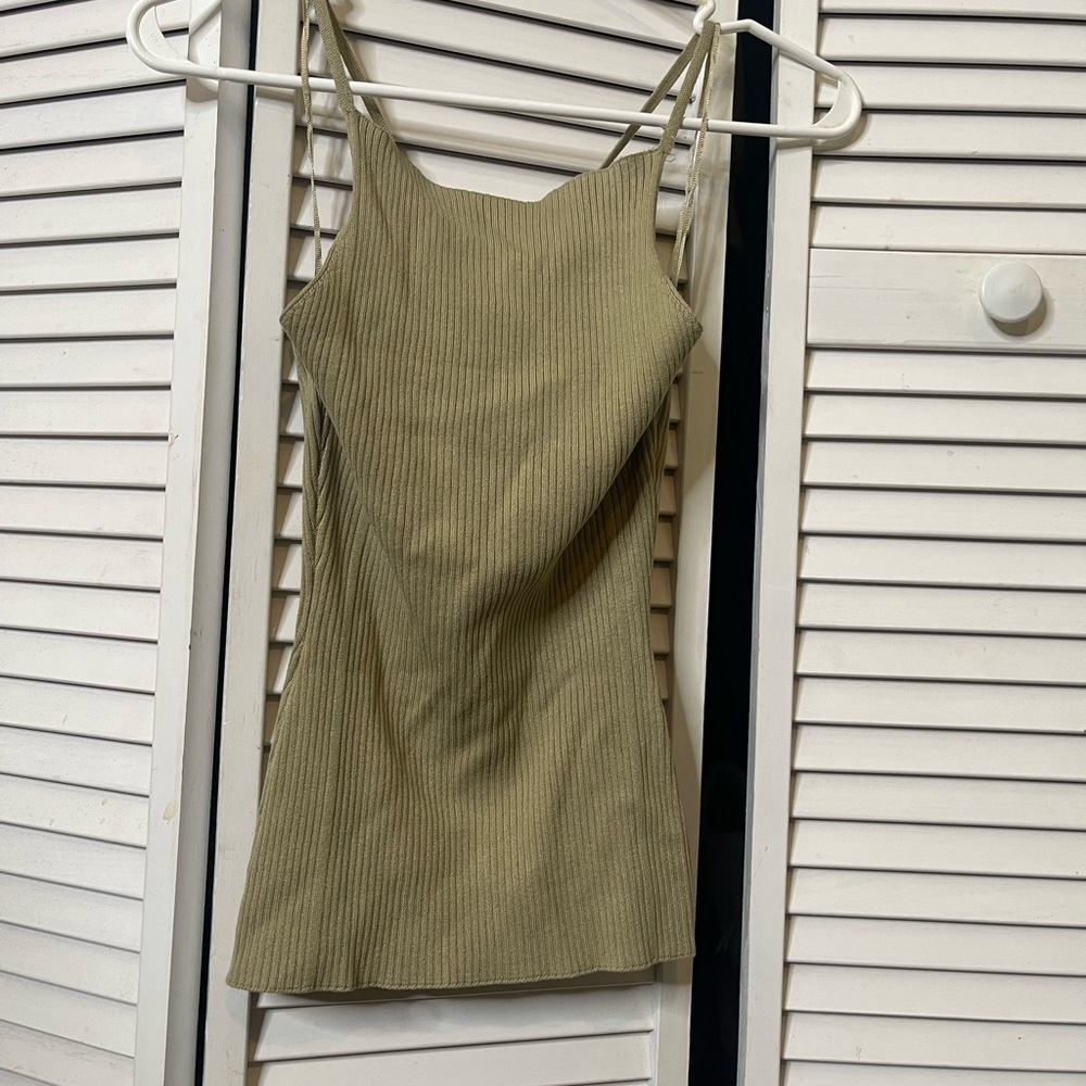 Olive Ribbed Women's Top - Picture 4 of 4